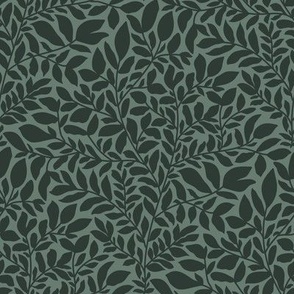Monochrome Wild Leaves in Forest Green - Diamond shape pattern