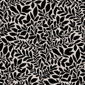Wild Leaves and Florals in Black on White Bone background