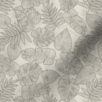 (S) Outlined Jungle Leaves // Faded Black on a Grunge Ivory