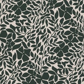 Monochrome Wild Leaves and Modern Florals in Forest Green on Cream background