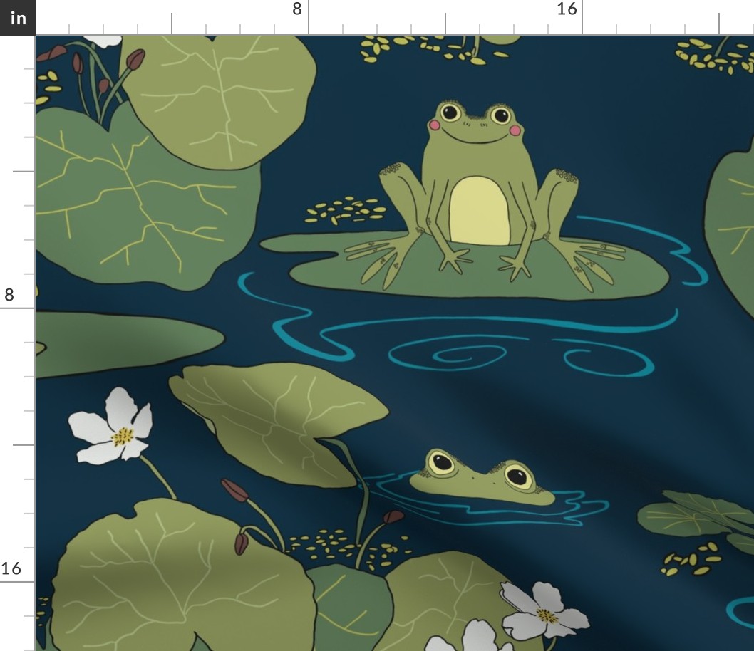 Frog Pond - Cute frogs on lily pads in a pond