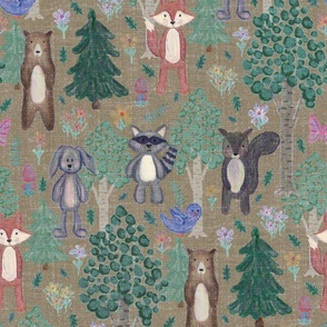 Forest Friends - Cute Woodland Animals Neutral Linen