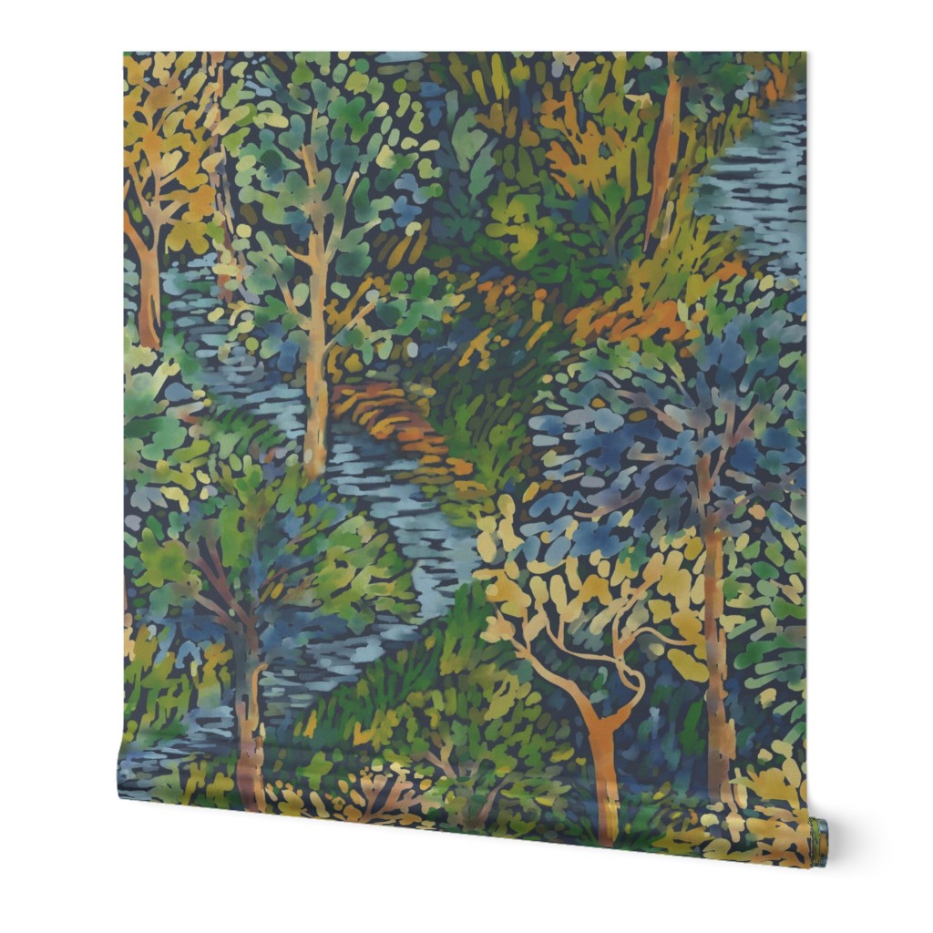 Fauvist Forest Biome Watercolor Dark large scale dark blue