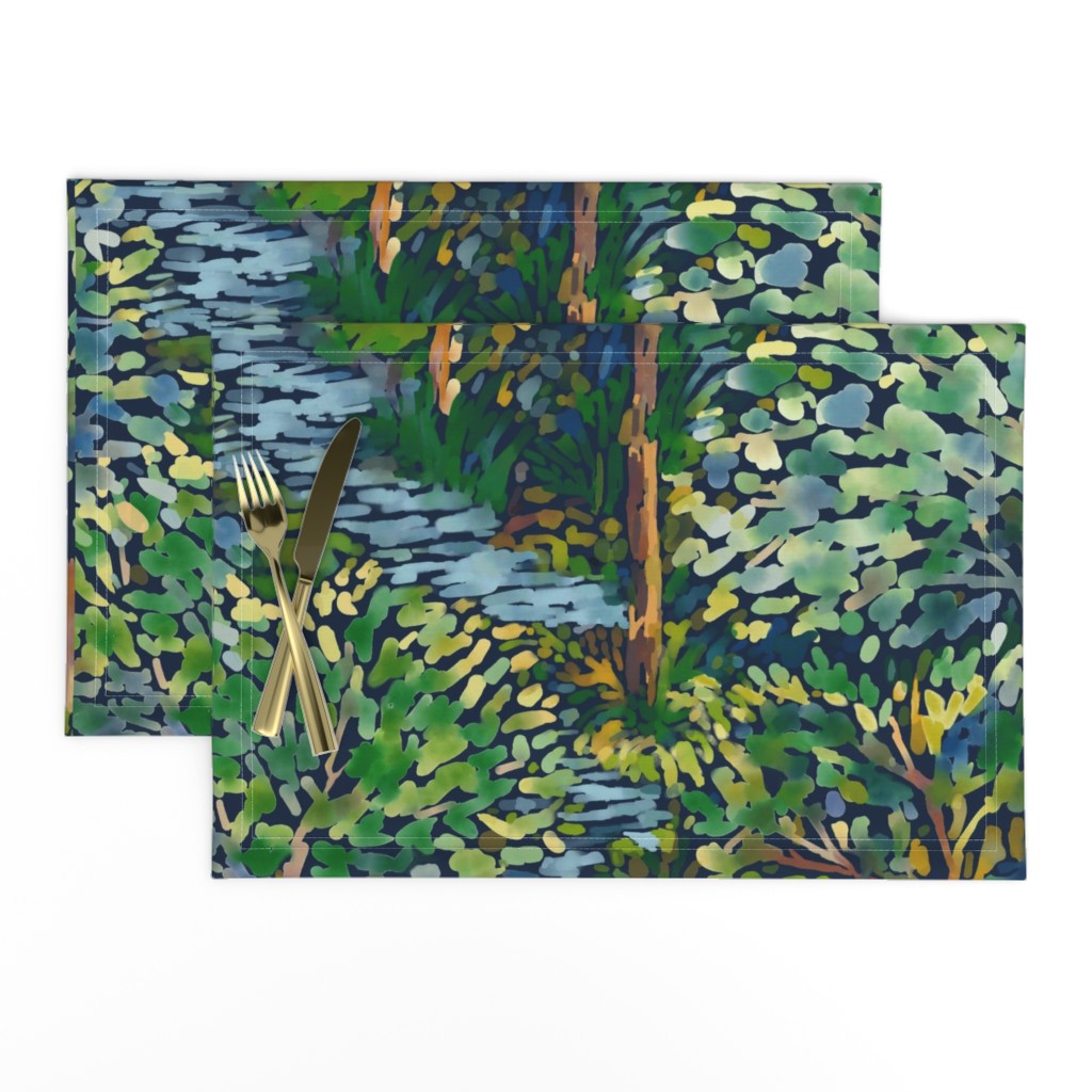 Fauvist Forest Biome Watercolor Dark large scale dark blue