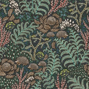Forest floor with ferns and hedgehogs- large scale