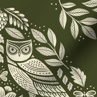 Woodland Owls - Olive Green Large