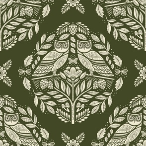 Woodland Owls - Olive Green Large