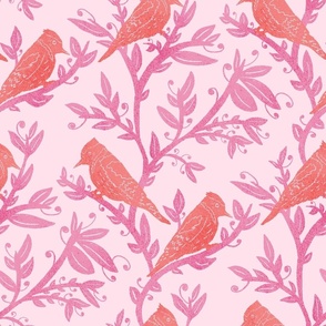 Whimsical Woodpeckers Sitting on Tree Branches_Light Pink (Large)