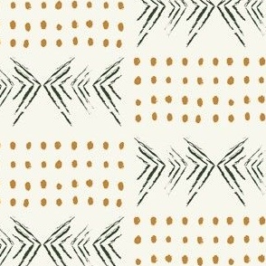MudCloth Arrows and Dots in Raw Sienna, Warm Black and Ivory
