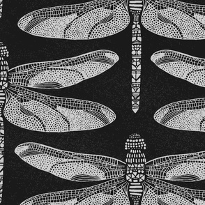 Bohemian geometric dragonfly with textured background | Jumbo Scale | Black and white