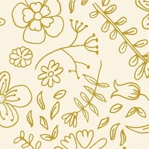 Large Cream Linework Doodle Blooms