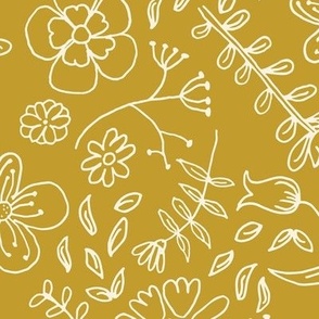 Large Mustard Linework Doodle Blooms