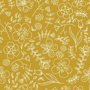Medium Mustard Linework Doodle Blooms