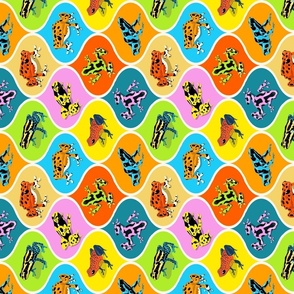 Poison Dart Frogs on Bright Tiles 8x8 sideways