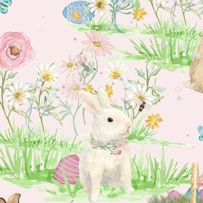 13" Rabbit Easter Bunny  Floral with Eggs in Pink by Audrey Jeanne
