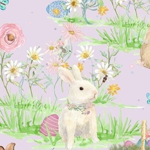 13" Rabbit Easter Bunny Floral with Eggs in Lavender by Audrey Jeanne