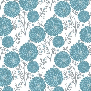 Blue Chrysanthemums Fabric Variation  Medium 
