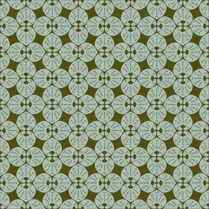 Ginger Leaf Grid - Medium - Aqua, Dark Olive -  Palladian Dark