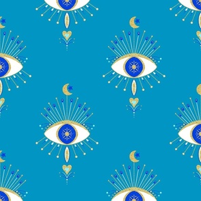 Mystic moon goddess eye - blue and gold - large scale