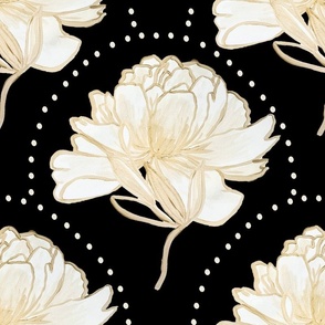 Jumbo black gold flowers / white / art deco