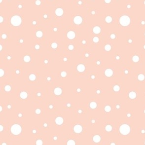 White polka dots on baby shell pink 
