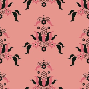 Victorian: Pink & Black on Pale Pink Coral