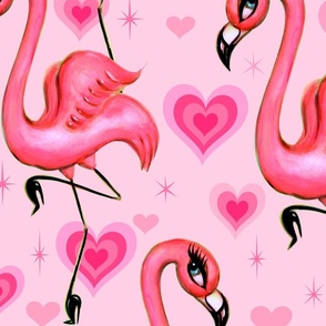 EXTRA LARGE--Flamingos and Hearts