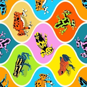 Poison Dart Frogs on Bright Tiles 18x18 sideways