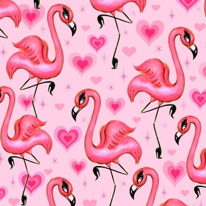 LARGE-Flamingos and Hearts