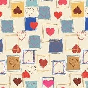 (S) 4 x 6 Hand drawn abstract multi-coloured Valentine love letters - cream 14