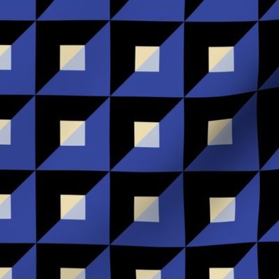 Retro Blue and Black Geometric Squares Pattern