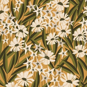 Field Of Flowers | Cream on Mustard