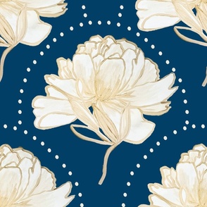large royal blue peony floral / white / gold / home decor