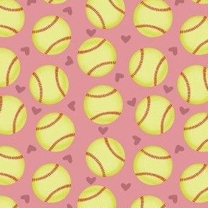 Softball and Hearts - Pink