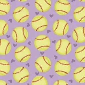 Softball and Hearts - Purple