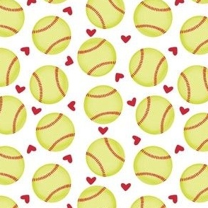 Softball and Red Hearts - White