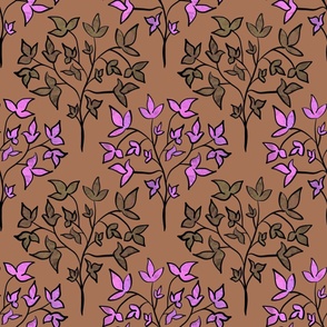 Traditional Pattern of Modern Leaves on Branches, Pink and Green - Large