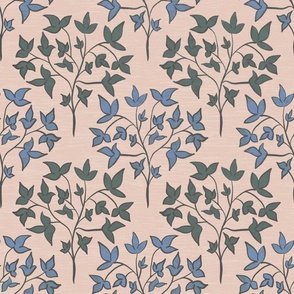 Traditional Pattern of Modern Leaves on Branches - Teal, Periwinkle, Peach - Large