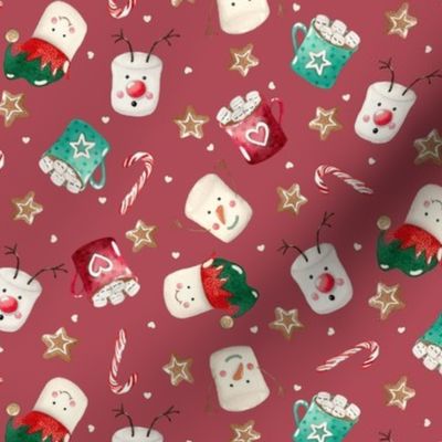 Small-Fun Christmas Marshmallows on Dusty Red