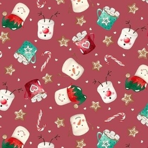 Small-Fun Christmas Marshmallows on Dusty Red