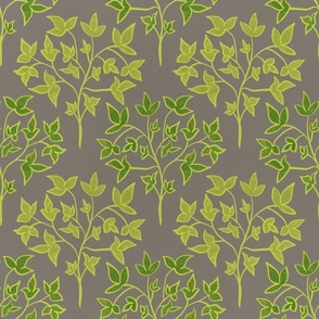 Traditional Pattern of Modern Leaves on Branches - Green and Gray - Large