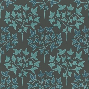 Traditional Pattern of Modern Leaves on Branches - Turquoise and Dark Gray - Large