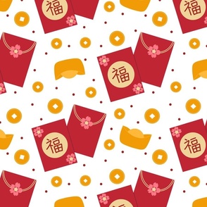 Large Chinese New Year Red Envelopes on White