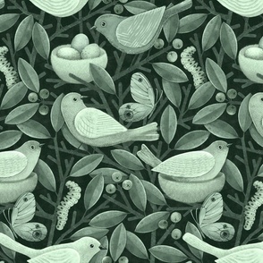 The Birds & The Berries - sage green monochrome 