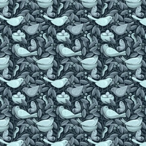 The Birds & The Berries - sage blue monochrome, small 