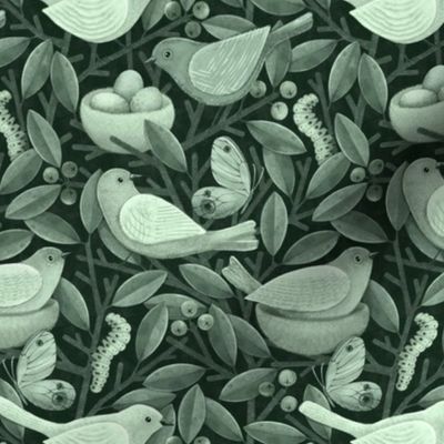 The Birds & The Berries - sage green monochrome, small 