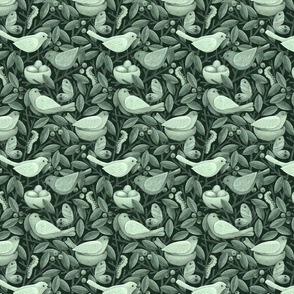 The Birds & The Berries - sage green monochrome, small 