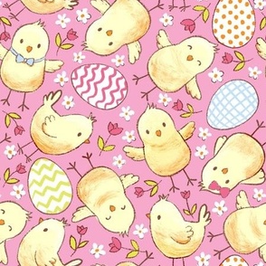 Cute Easter chicks pink WB24 , chicken fabric