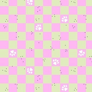  Muddy paws on checker plaid - retro dog design pink mint nineties palette