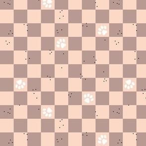  Muddy paws on checker plaid - retro dog design blush beige seventies vintage palette